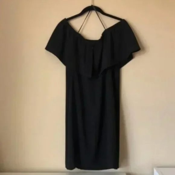 NEW Charles Henry Off the Shoulder Ruffle Black Mini Dress - Picture 4 of 6